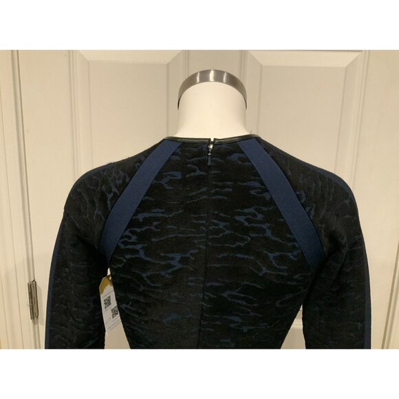 ISSA Dark Blue Velour Textured Patterned Fit & Flare Dress, Size Small - Picture 8 of 11